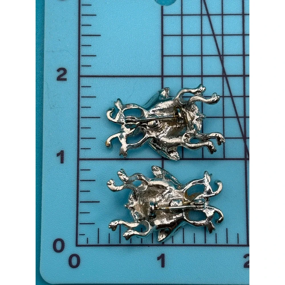 Vintage Rhinestone Ladybug Brooch Pin Set Blue Green Silver‎ Tonen